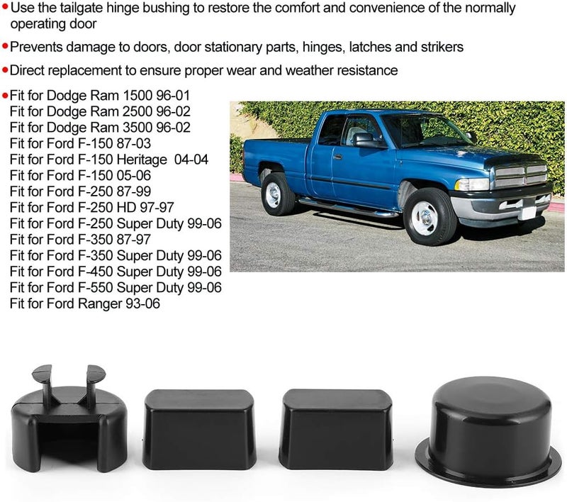 Sorandy Plastic Black Tailgate Hinge Pivot Bushing Insert Kit Impact Resistant Replacement, 4pcs 38641 Tailgate Hinge Insert Set for F150 F250 F450 F550 - Image 3